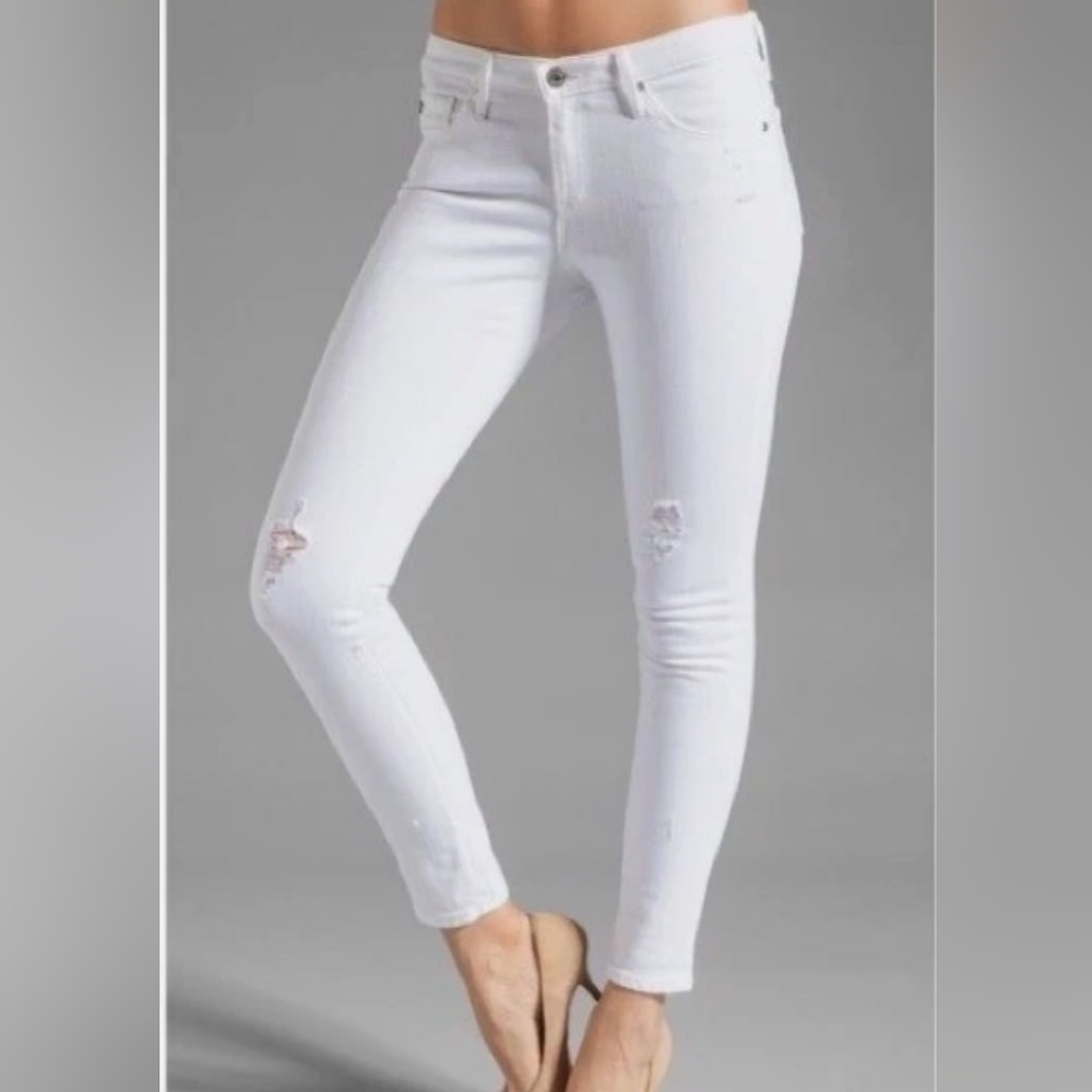 *Ag Adriano Goldschmied* Stevie Ankle Slim Straight White Distressed Jeans - 26R